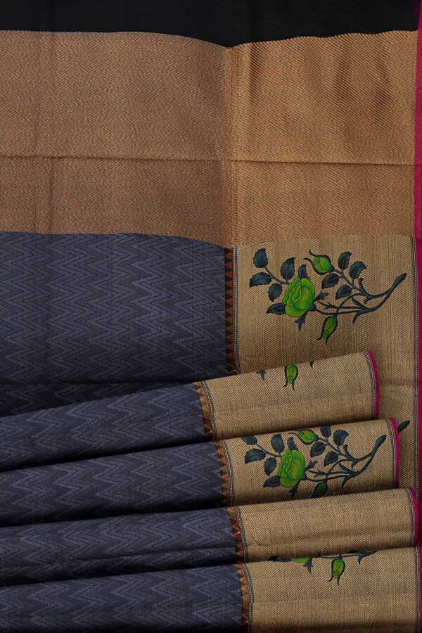 sri kumaran stores linen cotton grey saree with golden border 4