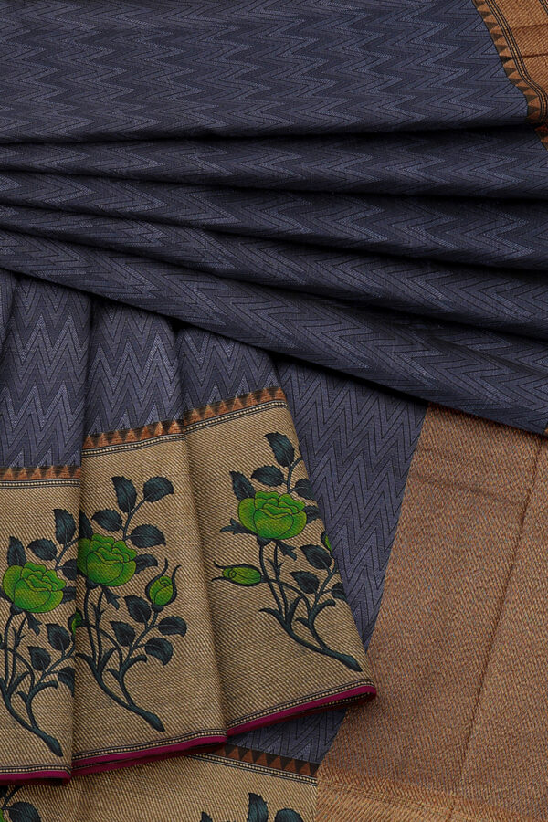 sri kumaran stores linen cotton grey saree with golden border 5