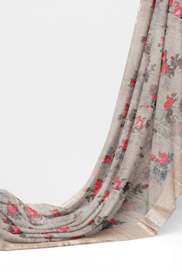 sri kumaran stores linen cotton grey saree with silver border 3