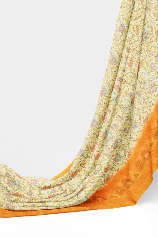sri kumaran stores linen cotton half white saree with orange border 3