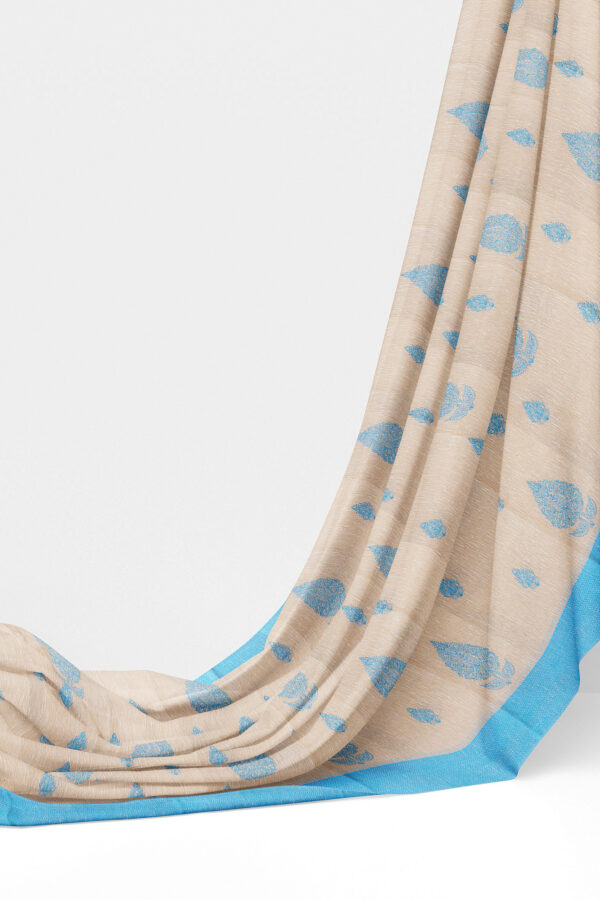 sri kumaran stores linen cotton half white saree with sky blue border 3