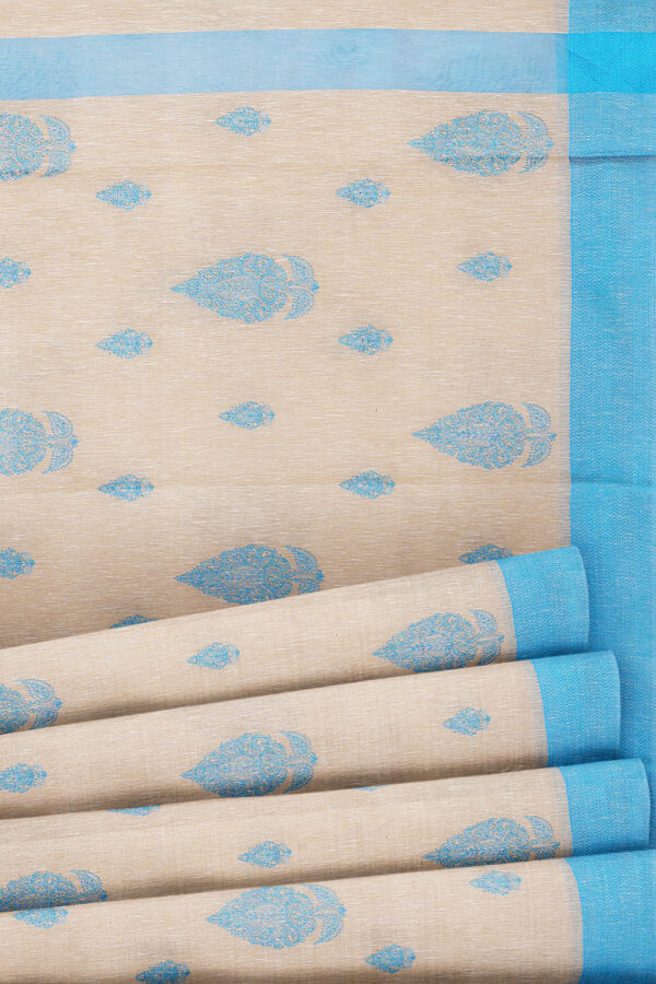 sri kumaran stores linen cotton half white saree with sky blue border 4