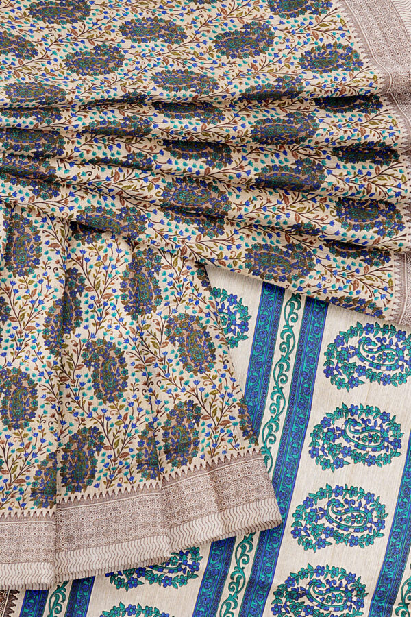 sri kumaran stores linen cotton half white saree with white brown border 5