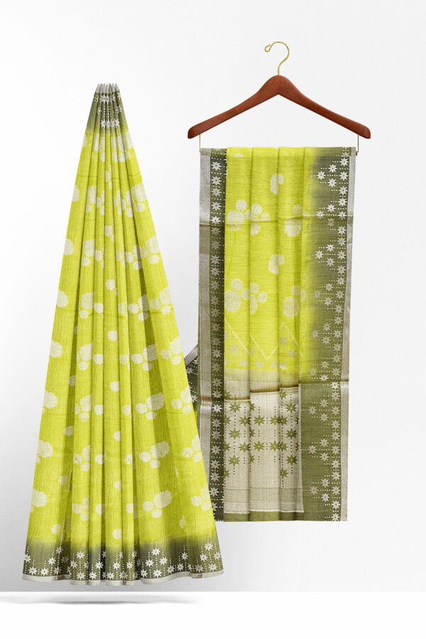 sri kumaran stores linen cotton lemon green saree with dark green border 2