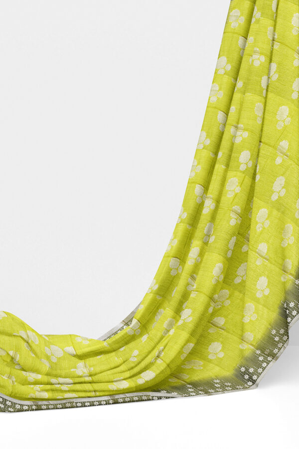 sri kumaran stores linen cotton lemon green saree with dark green border 3