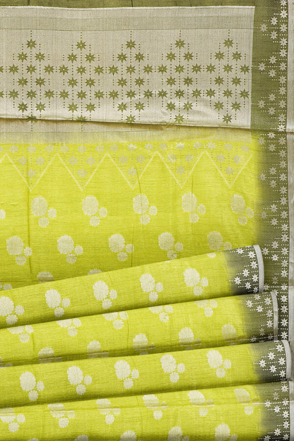 sri kumaran stores linen cotton lemon green saree with dark green border 4