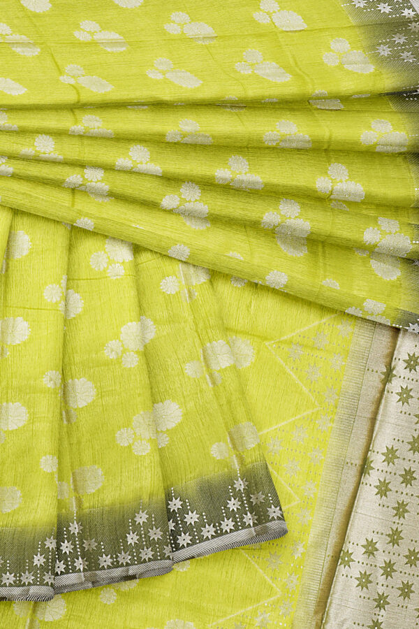 sri kumaran stores linen cotton lemon green saree with dark green border 5