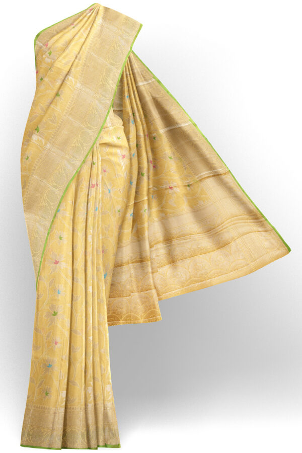 sri kumaran stores linen cotton lemon yellow saree with golden yellow border 1