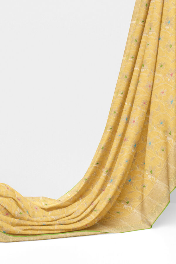 sri kumaran stores linen cotton lemon yellow saree with golden yellow border 3