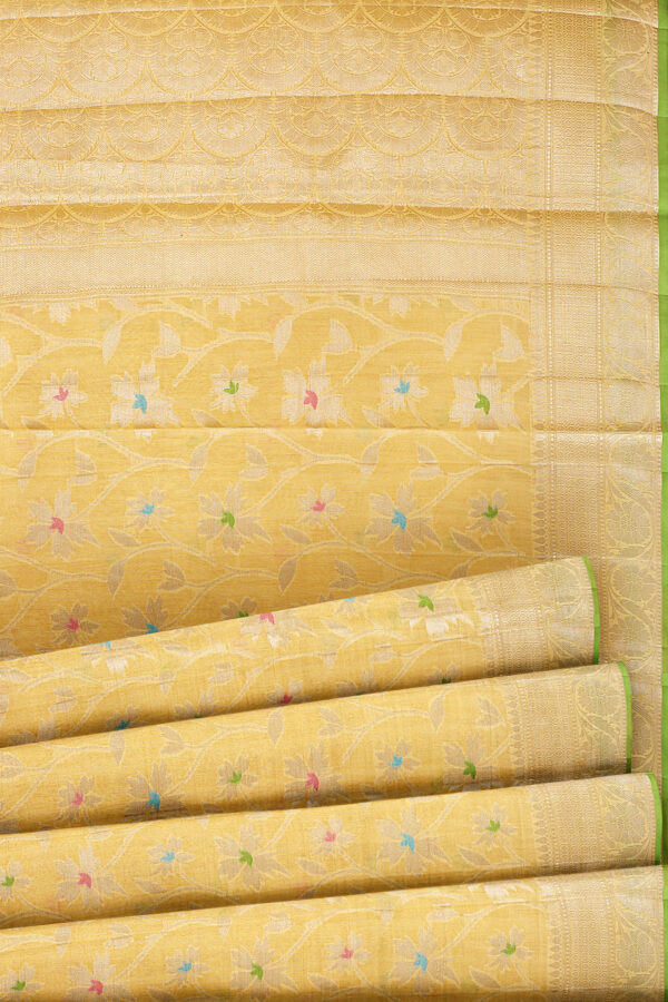sri kumaran stores linen cotton lemon yellow saree with golden yellow border 4