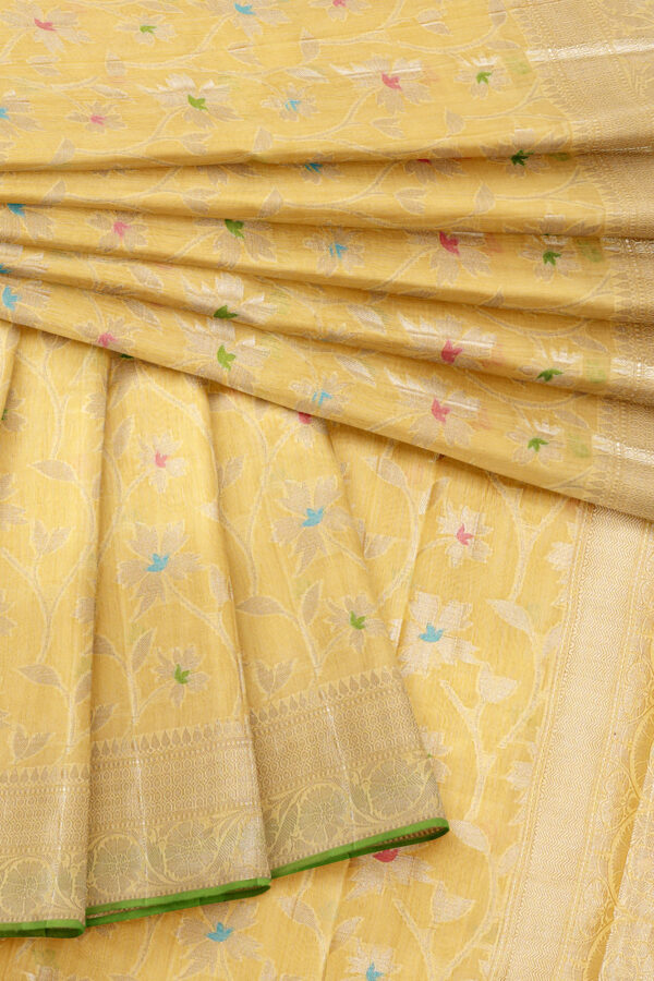 sri kumaran stores linen cotton lemon yellow saree with golden yellow border 5