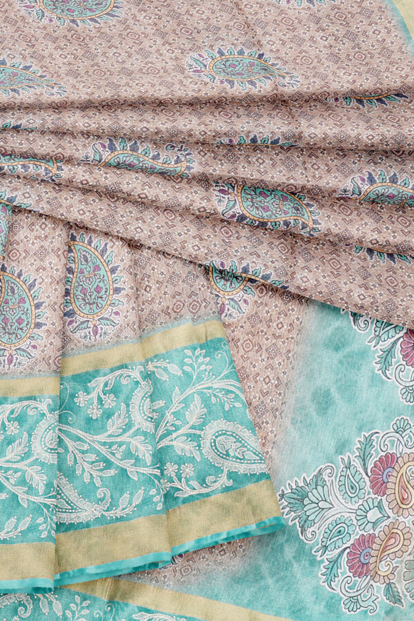 sri kumaran stores linen cotton light brown saree with blue golden border 1 5