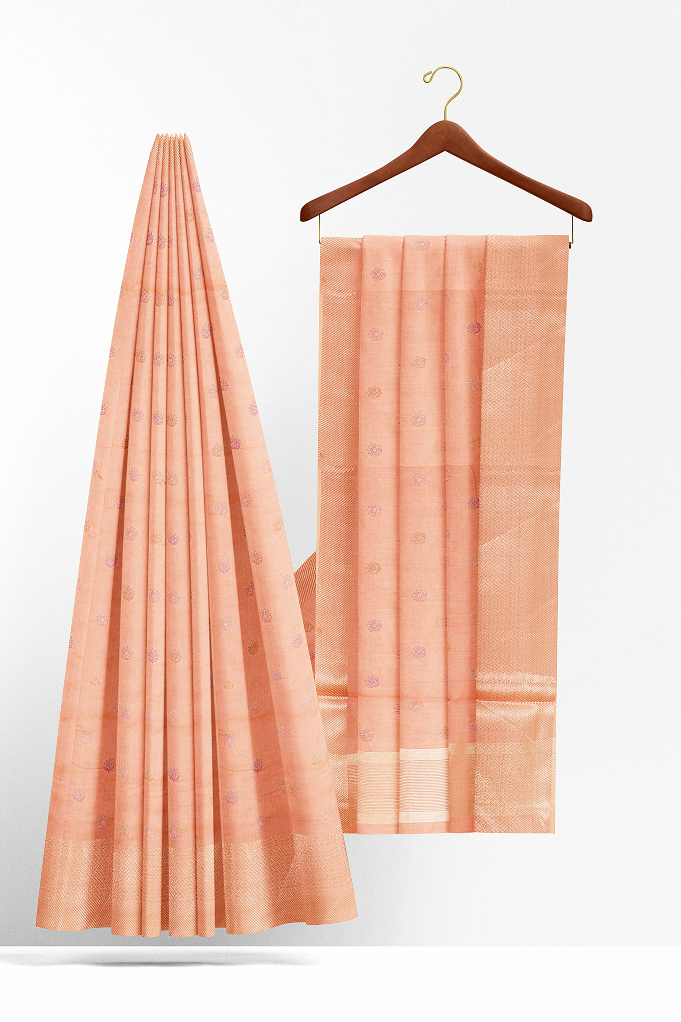 sri kumaran stores linen cotton light brown saree with golden border 1 2