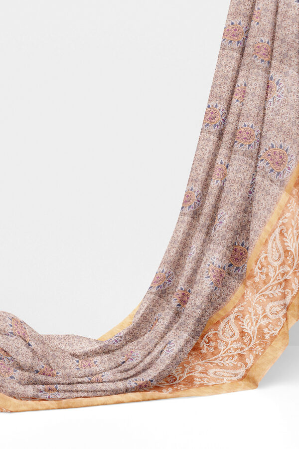sri kumaran stores linen cotton light brown saree with orange golden border 1 3