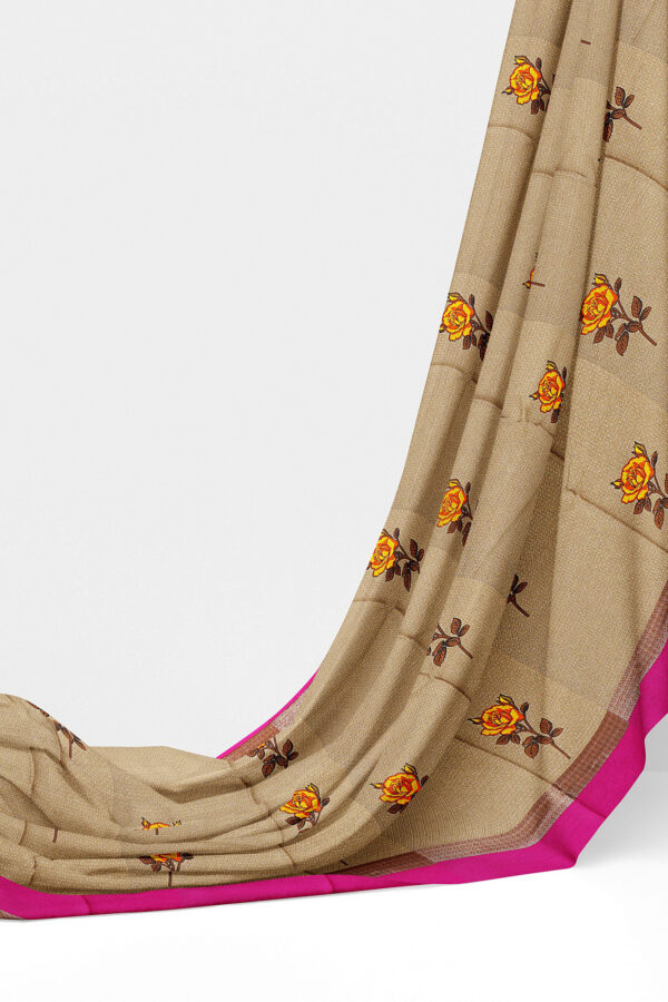sri kumaran stores linen cotton light brown saree with pink border 3