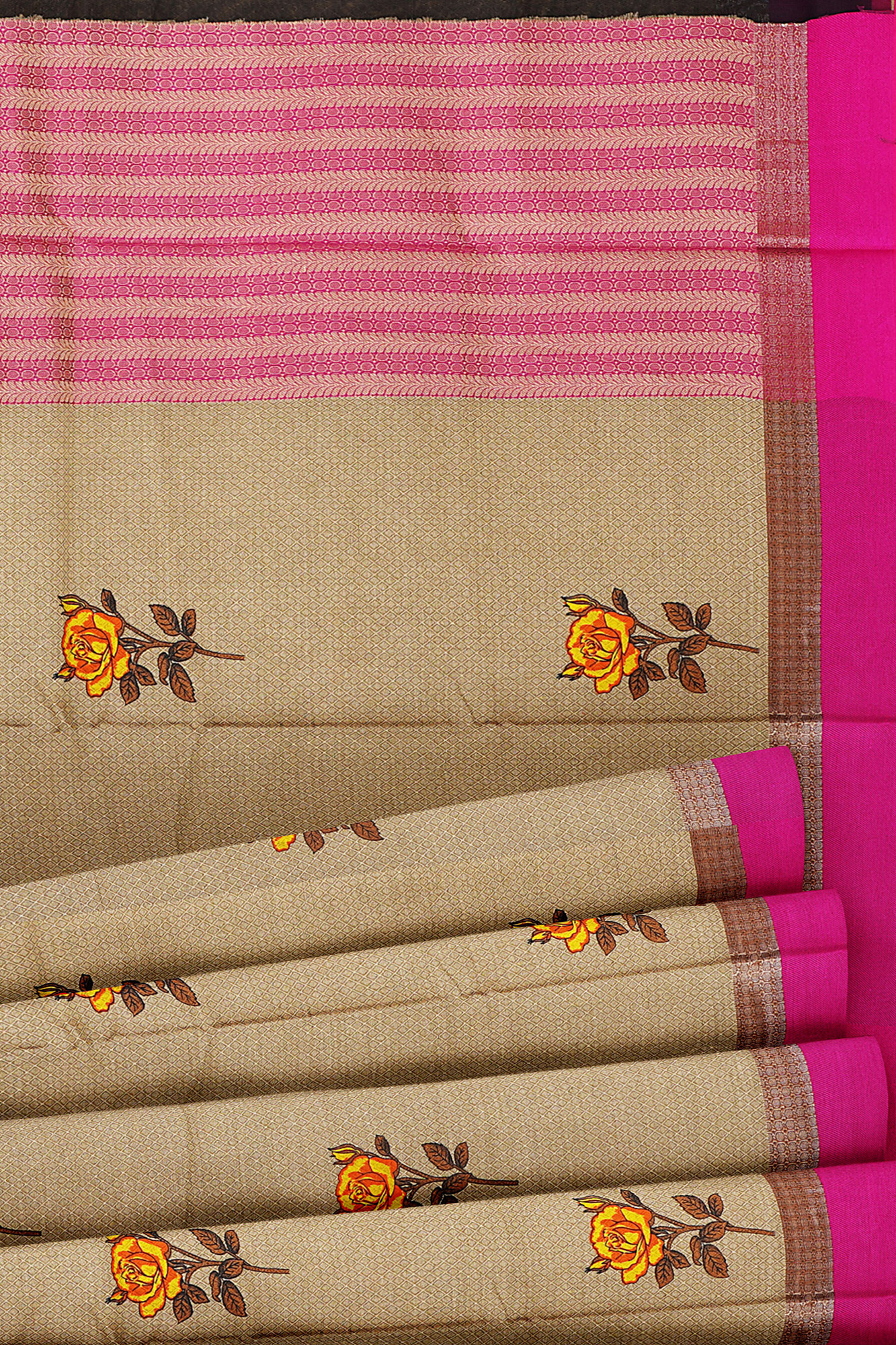 sri kumaran stores linen cotton light brown saree with pink border 4