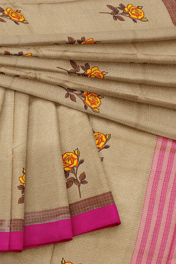 sri kumaran stores linen cotton light brown saree with pink border 5