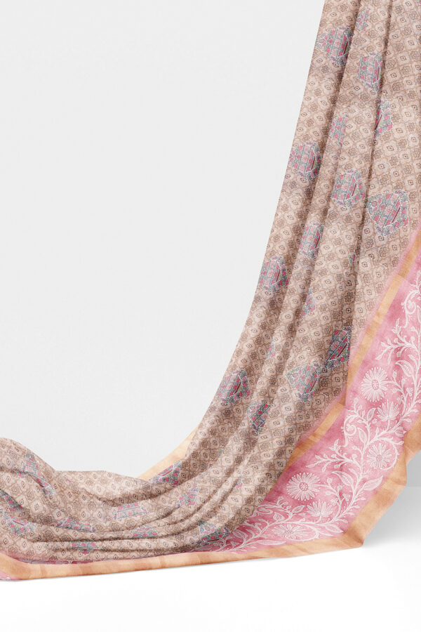 sri kumaran stores linen cotton light brown saree with pink golden border 3