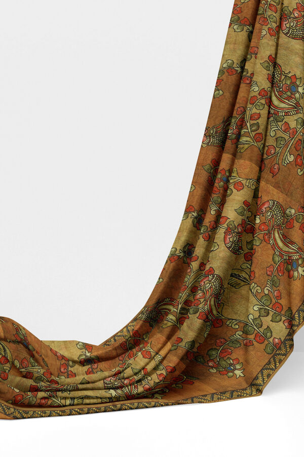 sri kumaran stores linen cotton light brown saree with yellow floral border 3