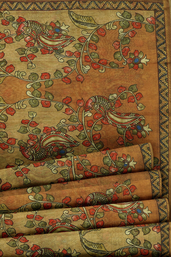 sri kumaran stores linen cotton light brown saree with yellow floral border 4