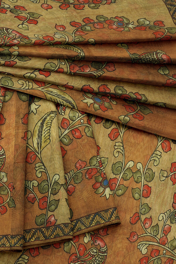 sri kumaran stores linen cotton light brown saree with yellow floral border 5
