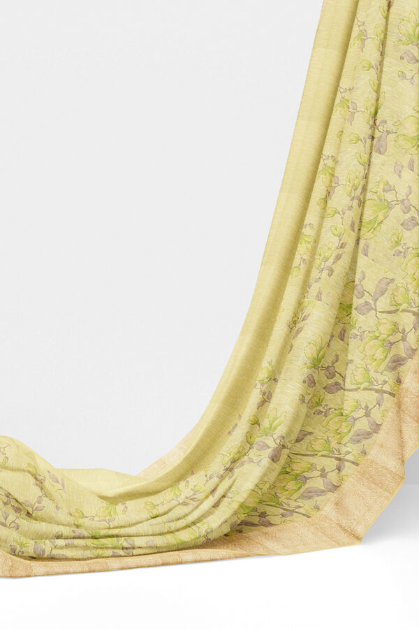 sri kumaran stores linen cotton light green saree with golden border 3
