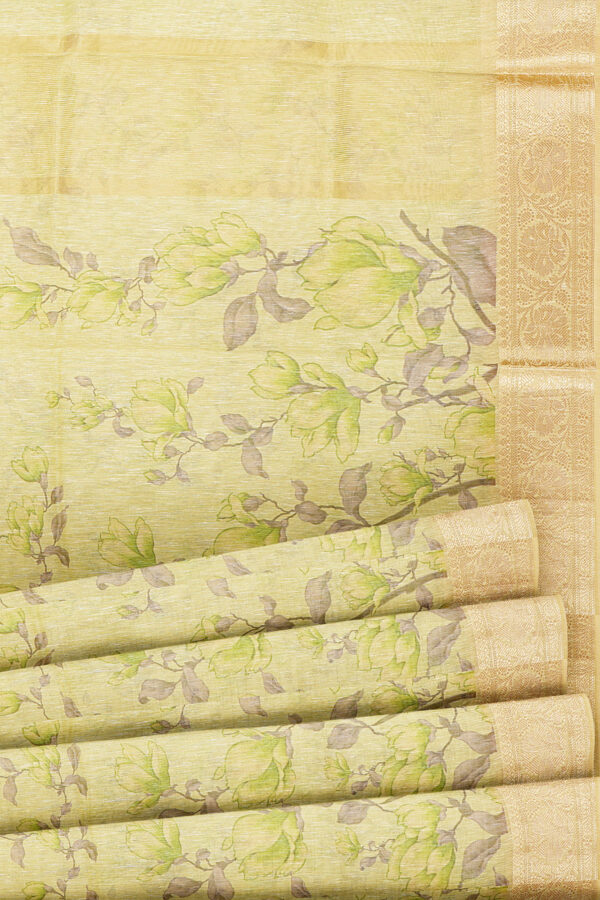 sri kumaran stores linen cotton light green saree with golden border 4