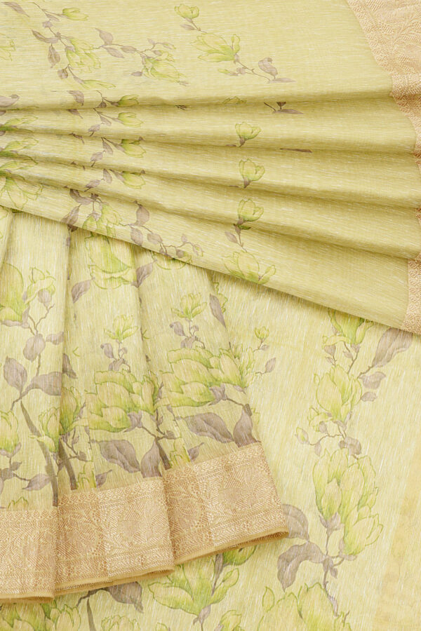 sri kumaran stores linen cotton light green saree with golden border 5