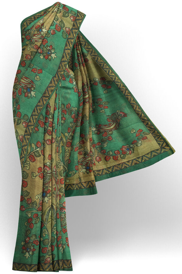 sri kumaran stores linen cotton light green saree with yellow floral border 1
