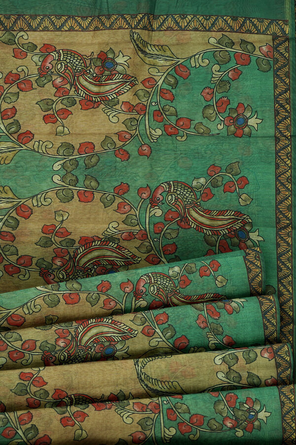 sri kumaran stores linen cotton light green saree with yellow floral border 4