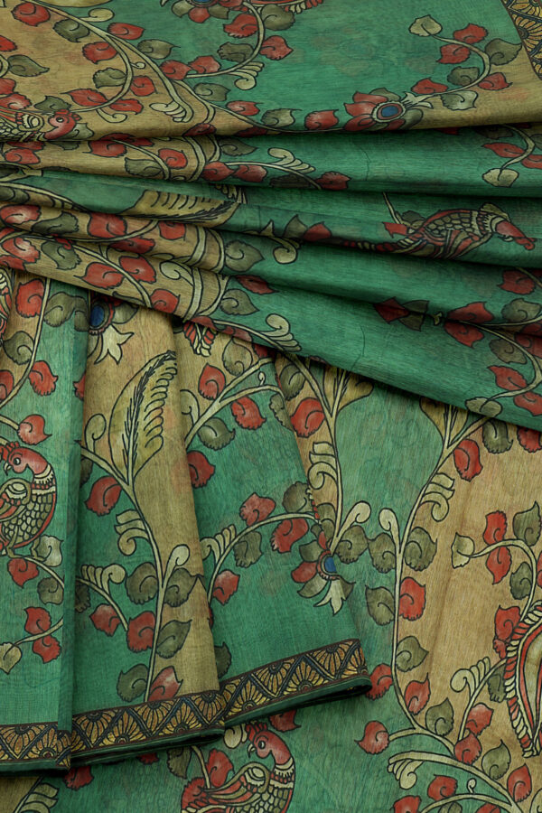 sri kumaran stores linen cotton light green saree with yellow floral border 5