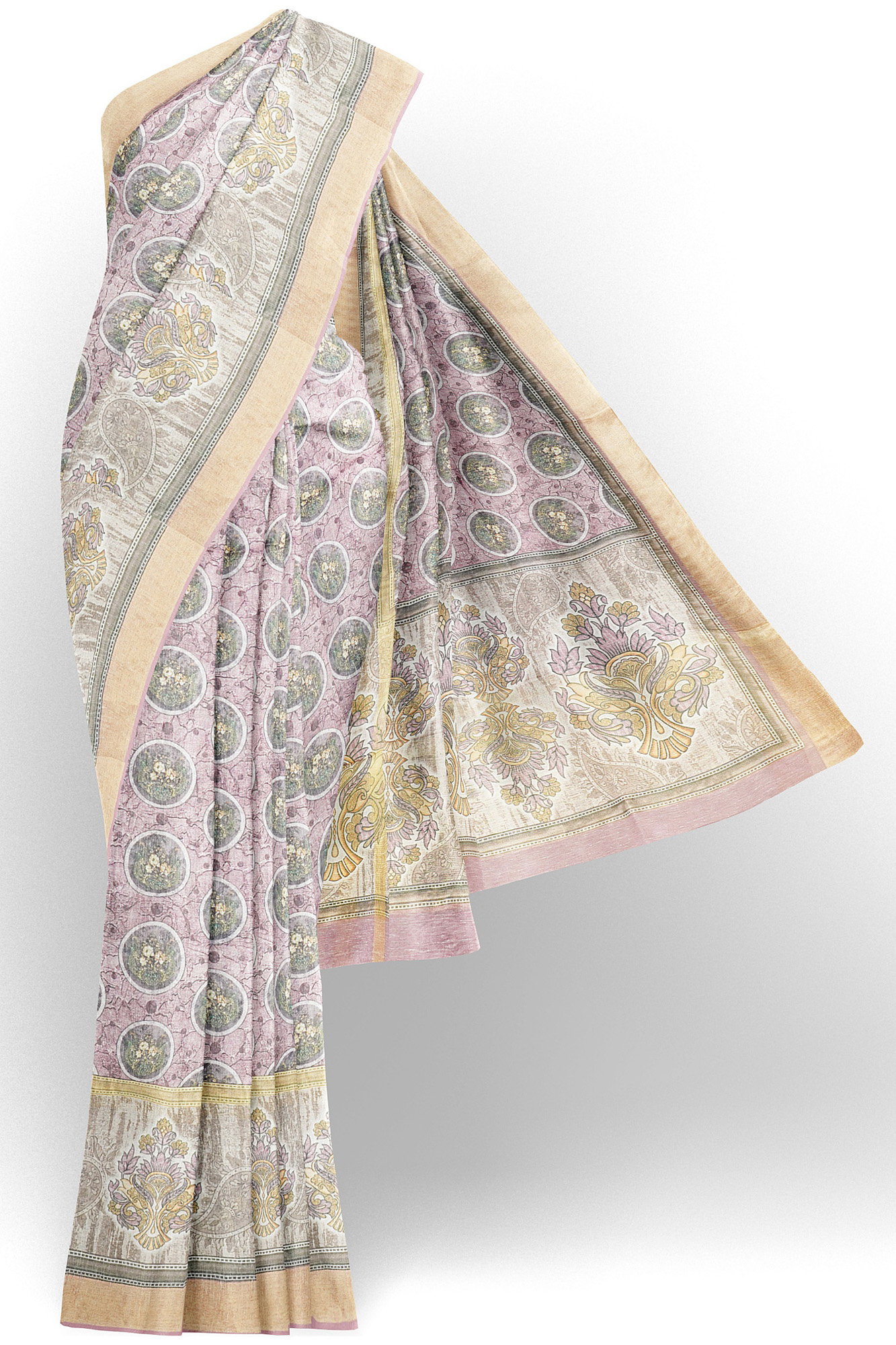 sri kumaran stores linen cotton light purple saree with golden border 1