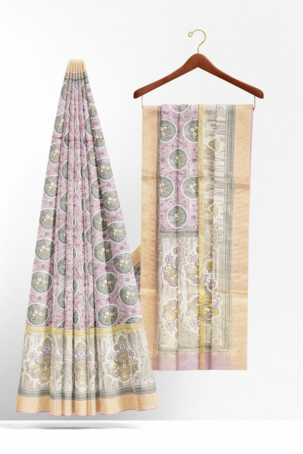 sri kumaran stores linen cotton light purple saree with golden border 2
