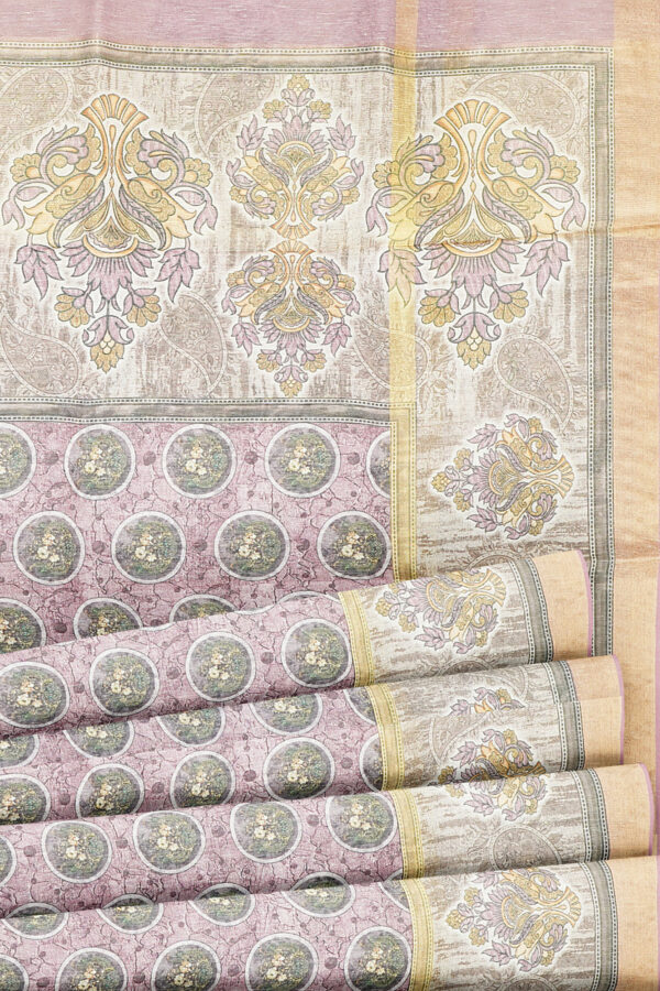 sri kumaran stores linen cotton light purple saree with golden border 4