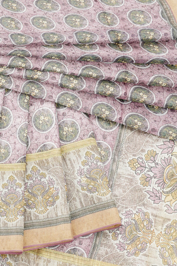 sri kumaran stores linen cotton light purple saree with golden border 5