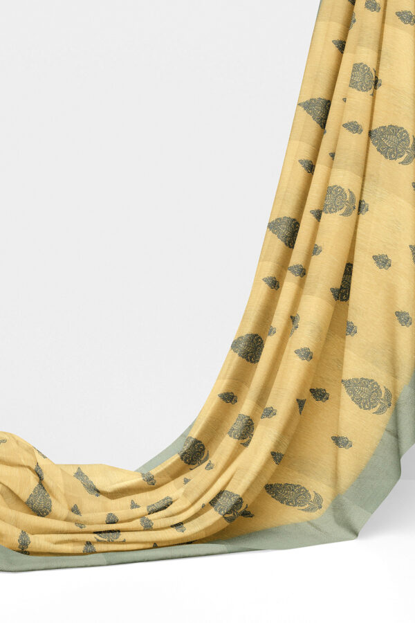 sri kumaran stores linen cotton light yellow saree with grey border 3