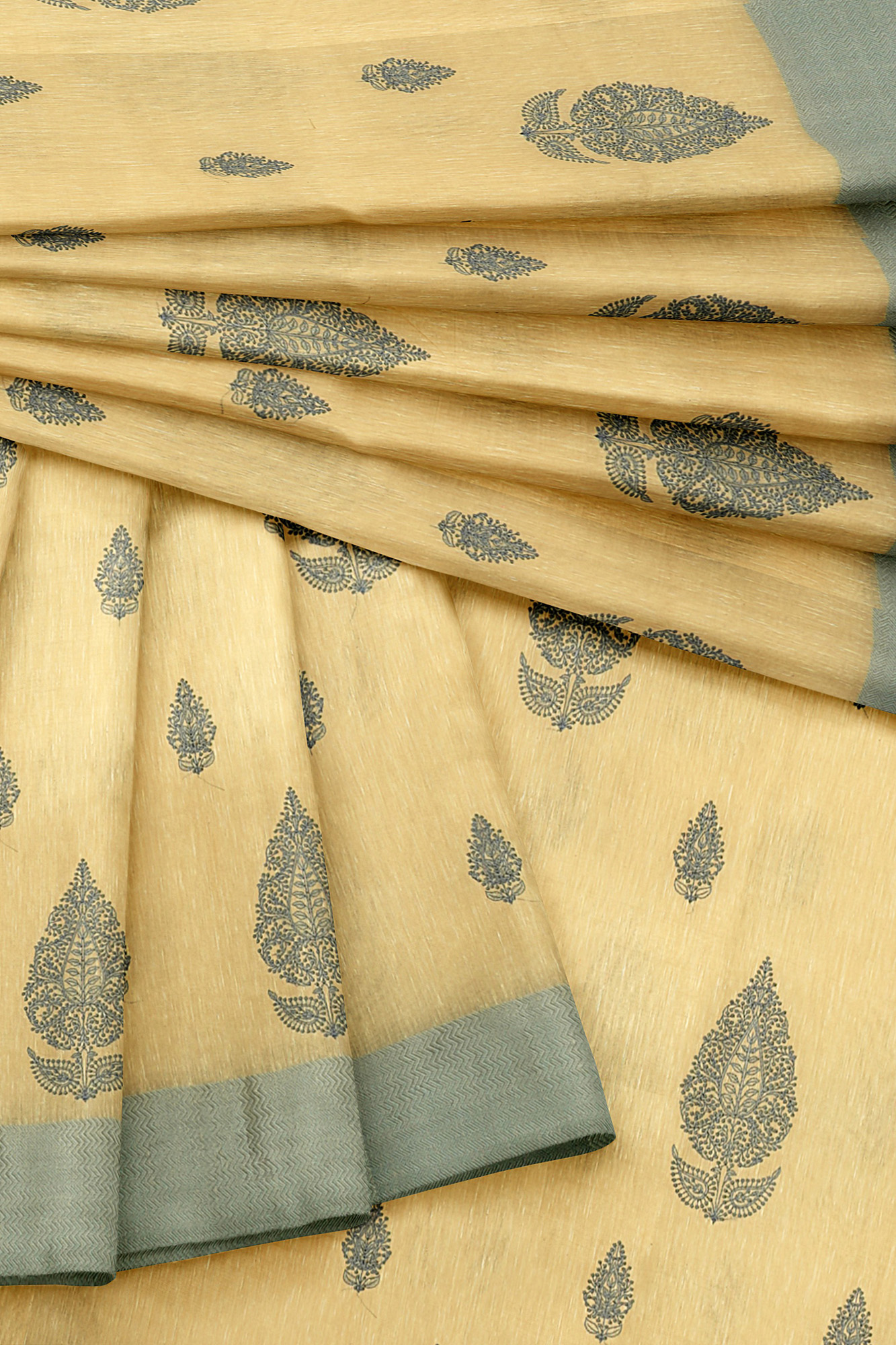 sri kumaran stores linen cotton light yellow saree with grey border 5