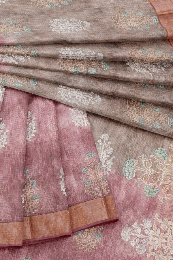 sri kumaran stores linen cotton maroon and brown saree with golden border 5