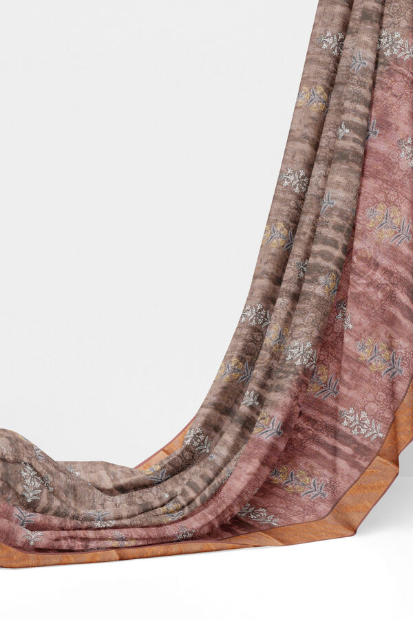 sri kumaran stores linen cotton maroon and brown saree with golden border 1 3
