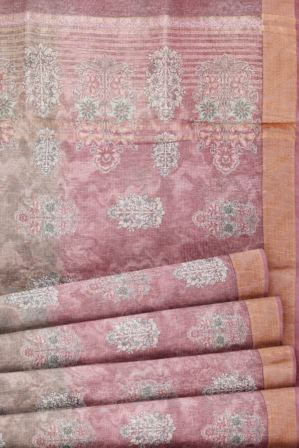 sri kumaran stores linen cotton maroon and brown saree with golden border 2 4