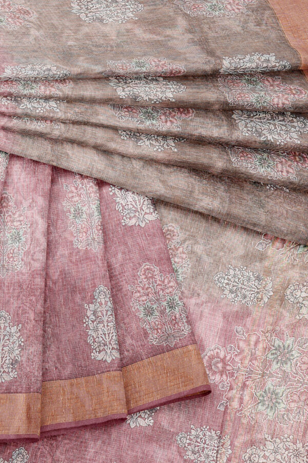 sri kumaran stores linen cotton maroon and brown saree with golden border 2 5