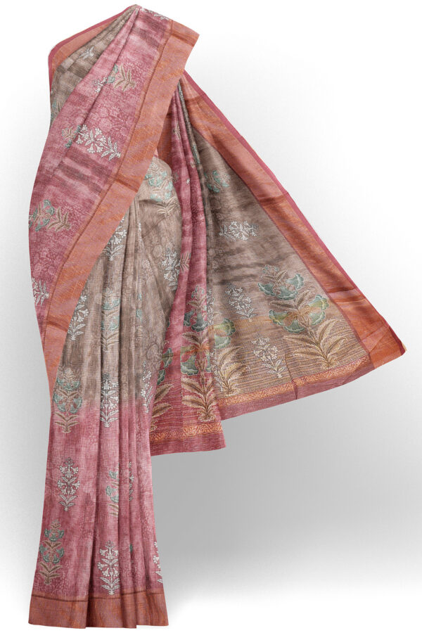 sri kumaran stores linen cotton maroon and green saree with golden border 1
