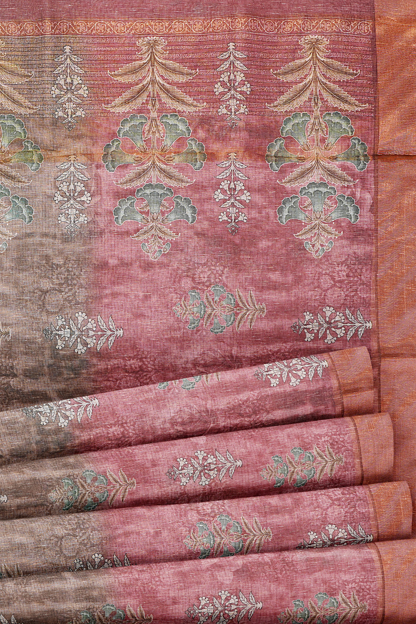 sri kumaran stores linen cotton maroon and green saree with golden border 4