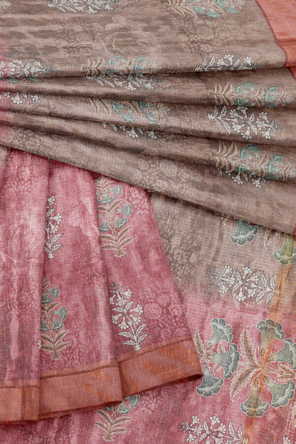 sri kumaran stores linen cotton maroon and green saree with golden border 5