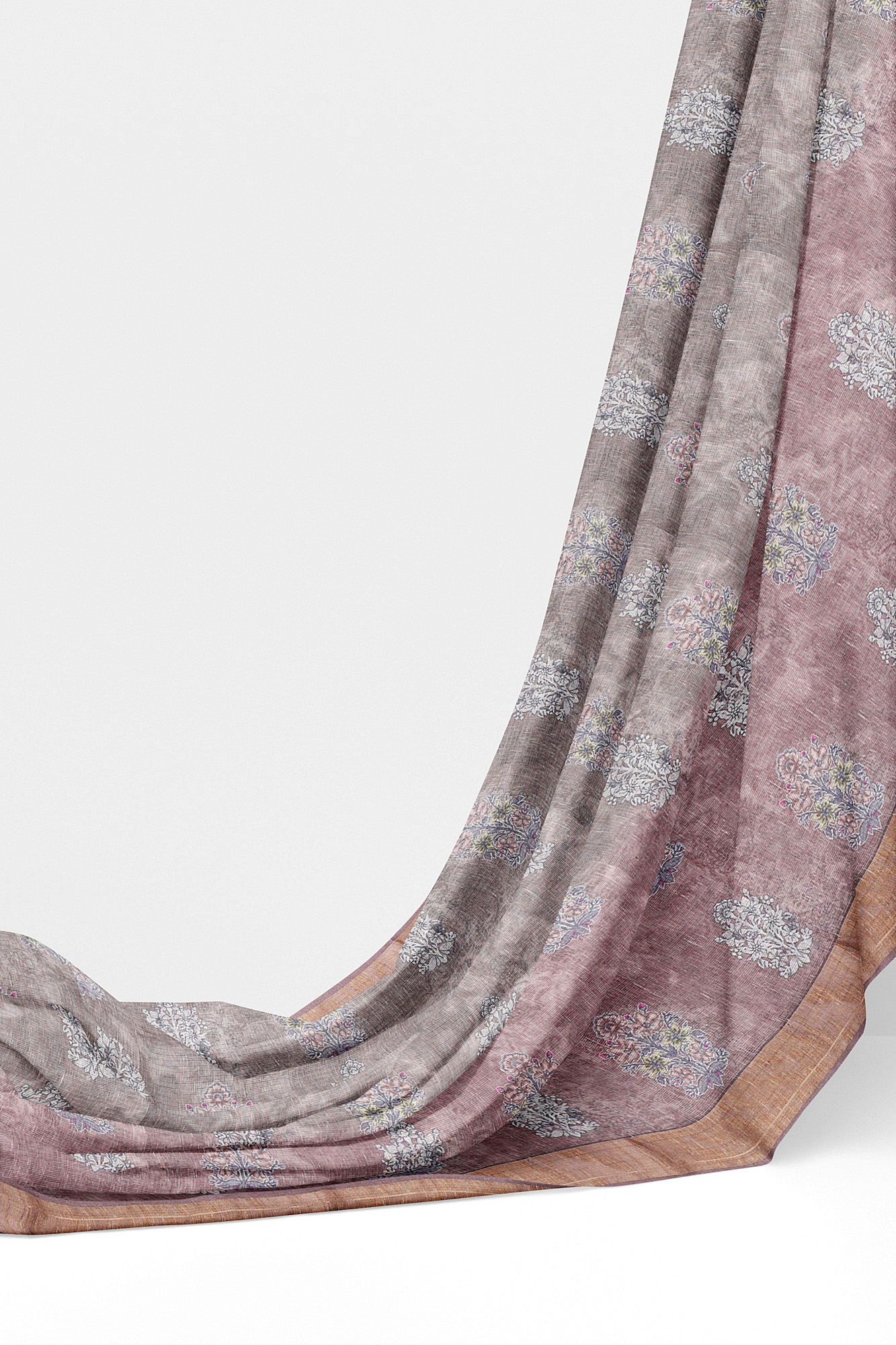 sri kumaran stores linen cotton maroon and grey saree with golden border 3