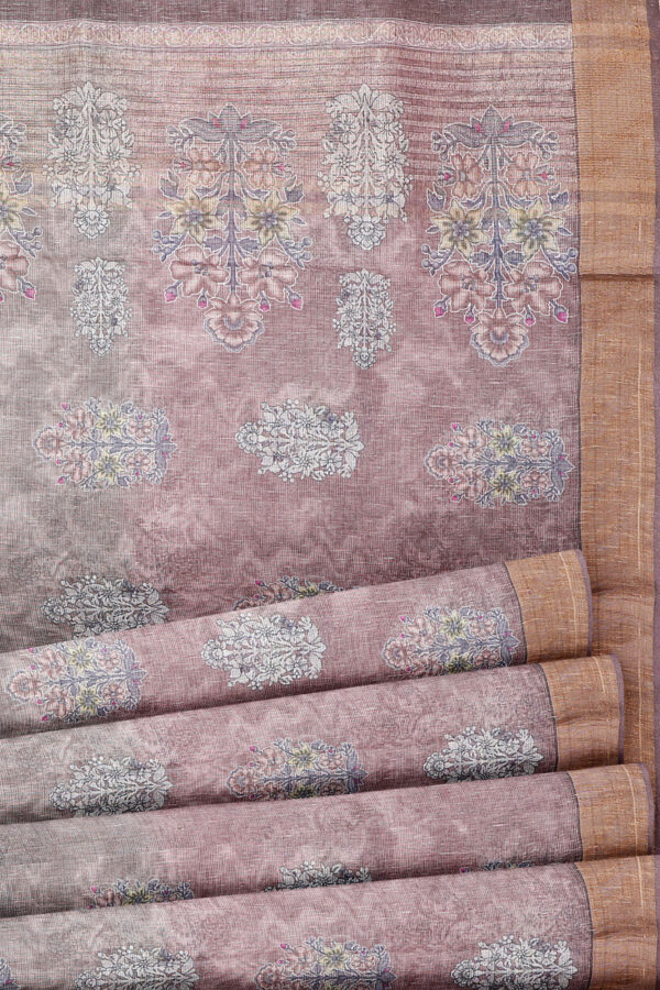 sri kumaran stores linen cotton maroon and grey saree with golden border 4