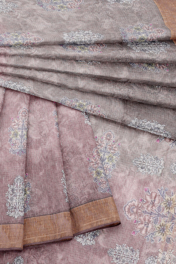 sri kumaran stores linen cotton maroon and grey saree with golden border 5