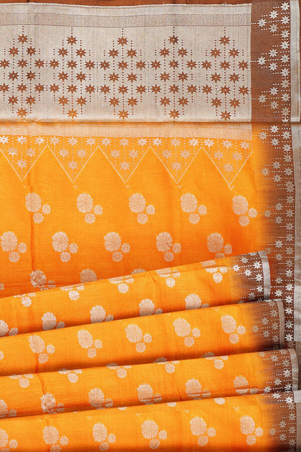 sri kumaran stores linen cotton orange saree with brown silver border 4