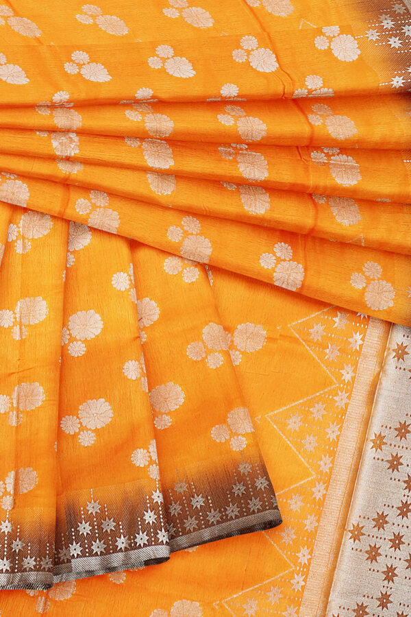 sri kumaran stores linen cotton orange saree with brown silver border 5