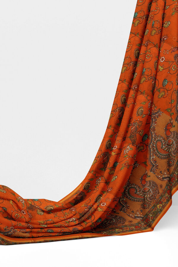 sri kumaran stores linen cotton orange saree with green floral border 3
